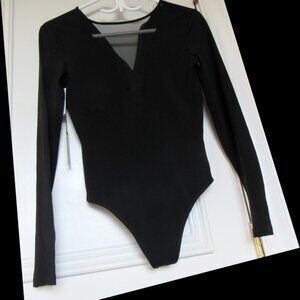 Babaton Womens Long Sleeves Round Neck Bodysuit Blouse Black Size Small